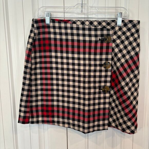Who What Wear Red Plaid Button Detail Skirt Size 12 - Picture 1 of 6